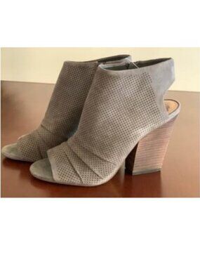 Vince Camuto Perforated Gray Suede Open Toe Boots - NWT
